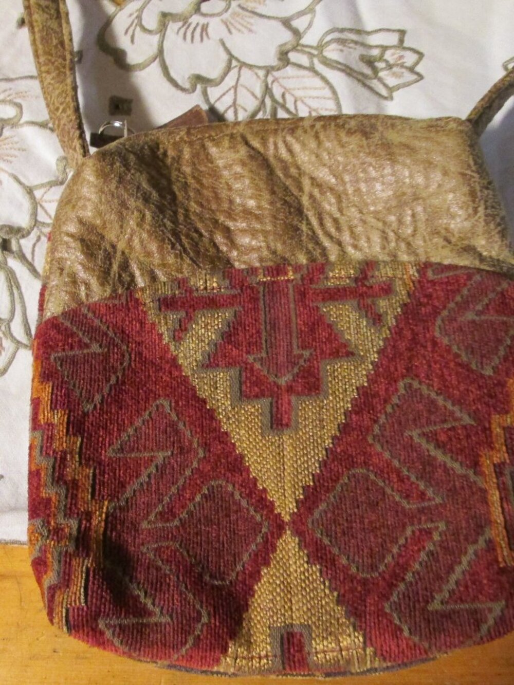 BOHO aztec pllush carpet crossbody bag rust brown pouch front